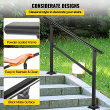 VEVOR udendørs trappegelænder, passer til 1-3 trins overgangsgelænder i smedejern, justerbart udvendigt trappegelænder, gelænder til betontrin med installationssæt, matsort udendørs gelænder