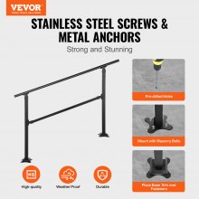 VEVOR Outdoor Stair Railing, Fits for 1-3 Steps Transitional Wrought Iron Handrail, Adjustable Exterior Stair Railing, Handrails for Concrete Steps with Installation Kit, Matte Black Outdoor Handrail