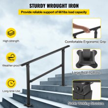 VEVOR Barandilla de escalera para exteriores, se adapta a pasamanos de hierro forjado de transición de 1 a 4 escalones, barandilla de escalera exterior ajustable, pasamanos para escalones de concreto con kit de instalación, pasamanos para exteriores negro mate