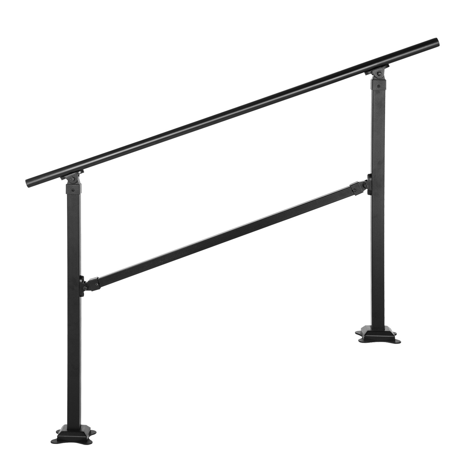 black VEVOR outdoor stair railing with square posts and a sleek, minimalist design.