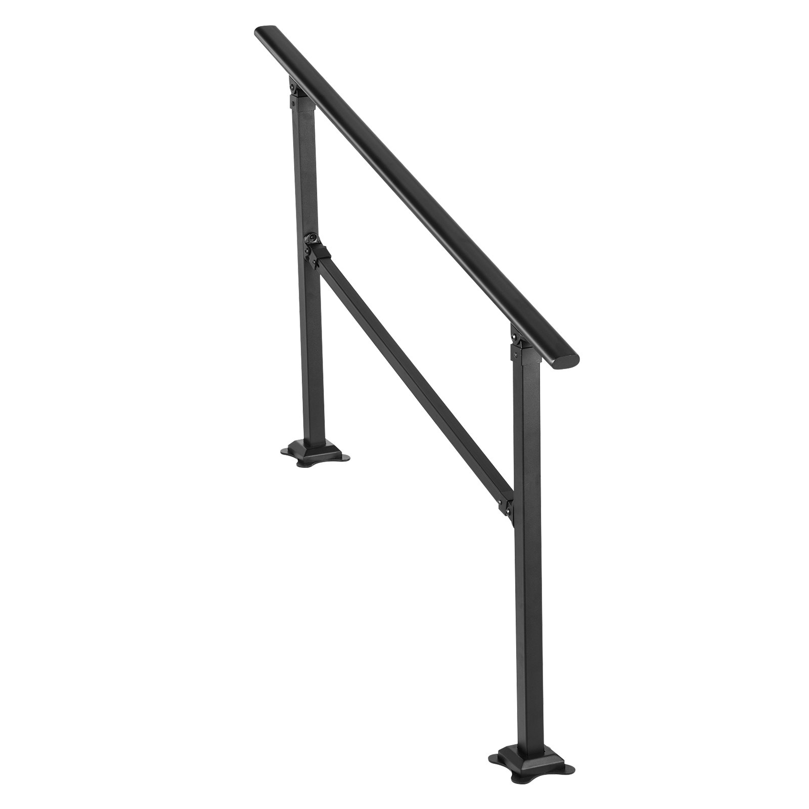 black VEVOR outdoor stair railing with two posts and sturdy base plates
