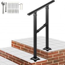 VEVOR Outdoor Stair Railing, Fits for 0-2 Step Transitional Wrought Iron Handrail, Adjustable Exterior Stair Railing, Handrails for Concrete Steps with Installation Kit, Matte Black Outdoor Handrail