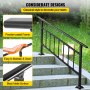 VEVOR Rampe d'escalier extérieure, convient pour 1 à 4 marches, rampe de transition en fer forgé, rampe d'escalier extérieure réglable, rampes pour marches en béton avec kit d'installation, main courante extérieure noir mat