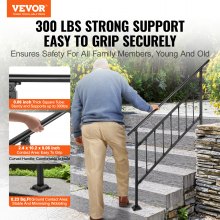 VEVOR Outdoor Stair Railing, Fits for 1-5 Steps Transitional Wrought Iron Handrail, Adjustable Exterior Stair Railing with Fence, Handrails for Concrete Steps with Installation Kit, Matte Black