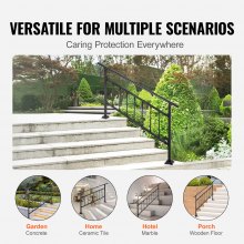 VEVOR Outdoor Stair Railing, Fits for 1-5 Steps Transitional Wrought Iron Handrail, Adjustable Exterior Stair Railing with Fence, Handrails for Concrete Steps with Installation Kit, Matte Black