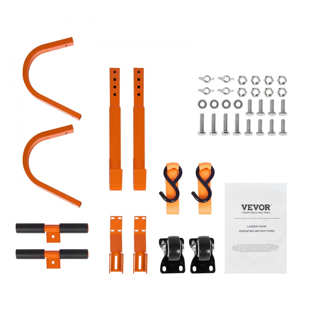 VEVOR Ladder Roof Hook, 2 Pack with Wheel Heavy Duty Steel Ladder Stabilizer, Roof Ridge Extension Rubber Grip T-Bar for Damage Prevention, 500 lbs Weight Rating, Fast & Easy to Access Steep Roofs