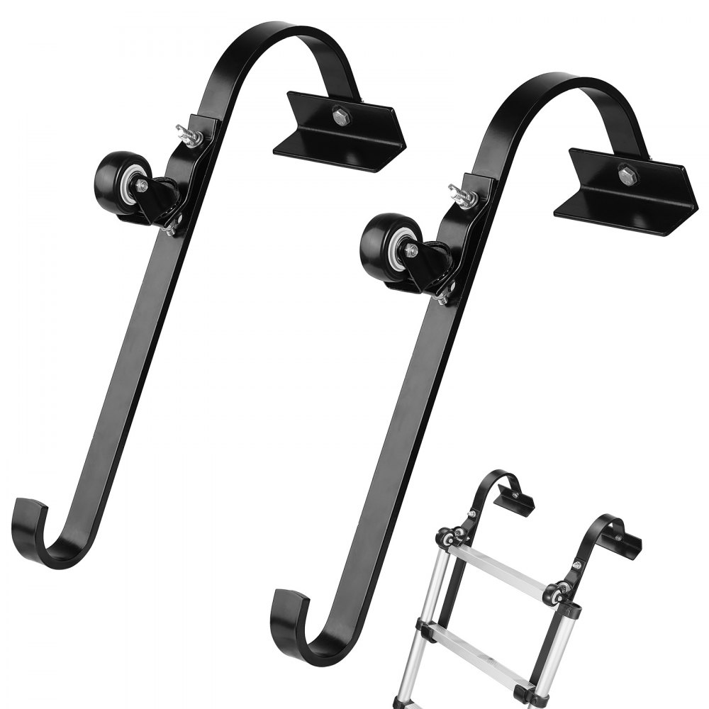 VEVOR Ladder Roof Hook, 2 Pack with Fixed Wheel & Swivel Bar, Wheel Heavy Duty Steel Ladder Stabilizer, Roof Ridge Extension for Damage Prevention, 600 lbs Weight Rating, Easy to Access Steep Roofs