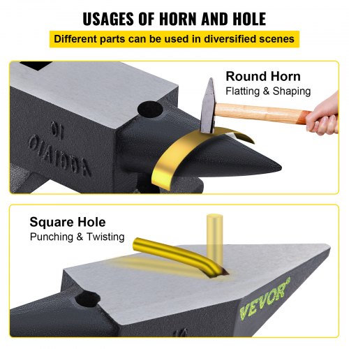 VEVOR Cast Iron Anvil, 22 Lbs(10kg) Single Horn Anvil with Large Countertop and Stable Base, High Hardness Rugged Round Horn Anvil Blacksmith, for Bending, Shaping