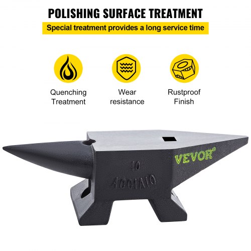 VEVOR Cast Iron Anvil, 22 Lbs(10kg) Single Horn Anvil with Large Countertop and Stable Base, High Hardness Rugged Round Horn Anvil Blacksmith, for Bending, Shaping