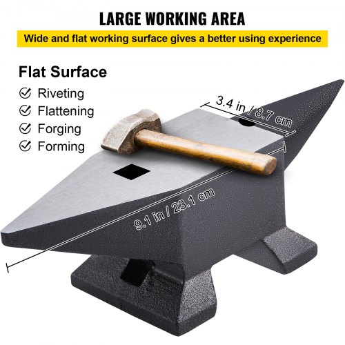 VEVOR Cast Iron Anvil, 22 Lbs(10kg) Single Horn Anvil with Large Countertop and Stable Base, High Hardness Rugged Round Horn Anvil Blacksmith, for Bending, Shaping