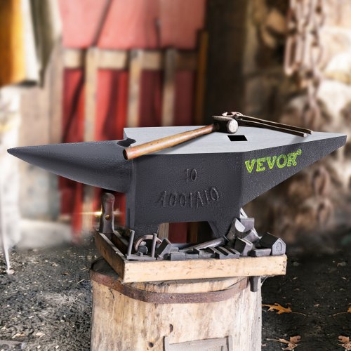 VEVOR Cast Iron Anvil, 22 Lbs(10kg) Single Horn Anvil with Large Countertop and Stable Base, High Hardness Rugged Round Horn Anvil Blacksmith, for Bending, Shaping