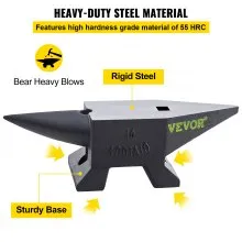 VEVOR Cast Steel Anvil, 22 Lbs(10kg) Single Horn Anvil with Large Countertop and Stable Base, High Hardness Rugged Round Horn Anvil Blacksmith, for Bending, Shaping