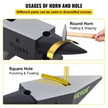 VEVOR Cast Steel Anvil, 22 Lbs(10kg) Single Horn Anvil with Large Countertop and Stable Base, High Hardness Rugged Round Horn Anvil Blacksmith, for Bending, Shaping