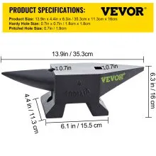 VEVOR Cast Steel Anvil, 22 Lbs(10kg) Single Horn Anvil with Large Countertop and Stable Base, High Hardness Rugged Round Horn Anvil Blacksmith, for Bending, Shaping
