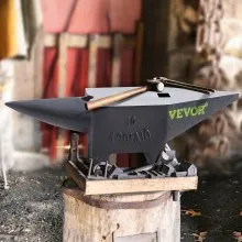 VEVOR Cast Steel Anvil, 22 Lbs(10kg) Single Horn Anvil with Large Countertop and Stable Base, High Hardness Rugged Round Horn Anvil Blacksmith, for Bending, Shaping