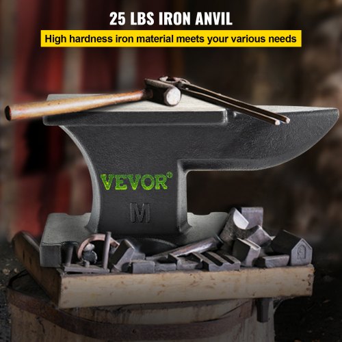 VEVOR Cast Iron Anvil, 25 Lbs(11kg) Single Horn Anvil with 6.8 x 3.5 inch Countertop and Stable Base, High Hardness Rugged Round Horn Anvil Blacksmith, for Bending, Shaping