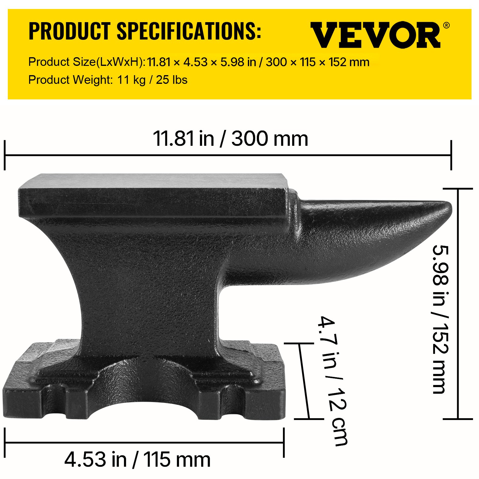 VEVOR Iron Anvil Blacksmith Single Beck Rugged Cast Iron Heavy-duty 25 LBS (11KG)