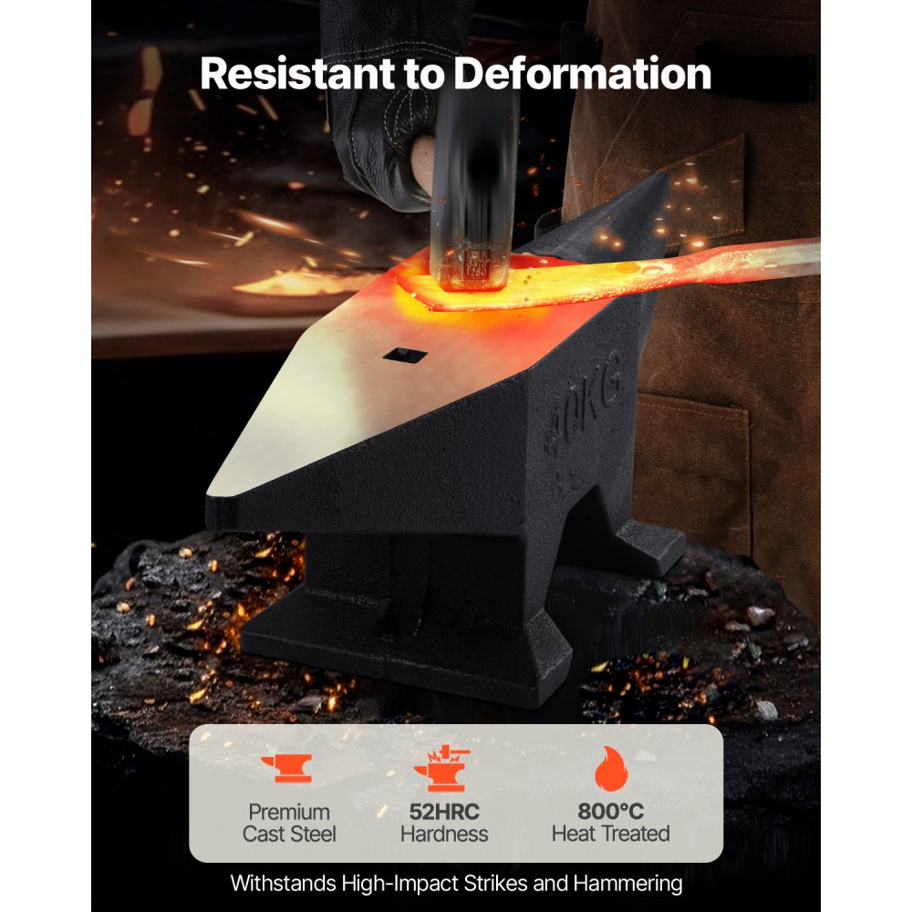 VEVOR Cast Iron Anvil, 86 Lbs Single Horn Anvil with Large Countertop and Stable Base, High Hardness Rugged Round Horn Anvil Blacksmith, for Bending, Shaping