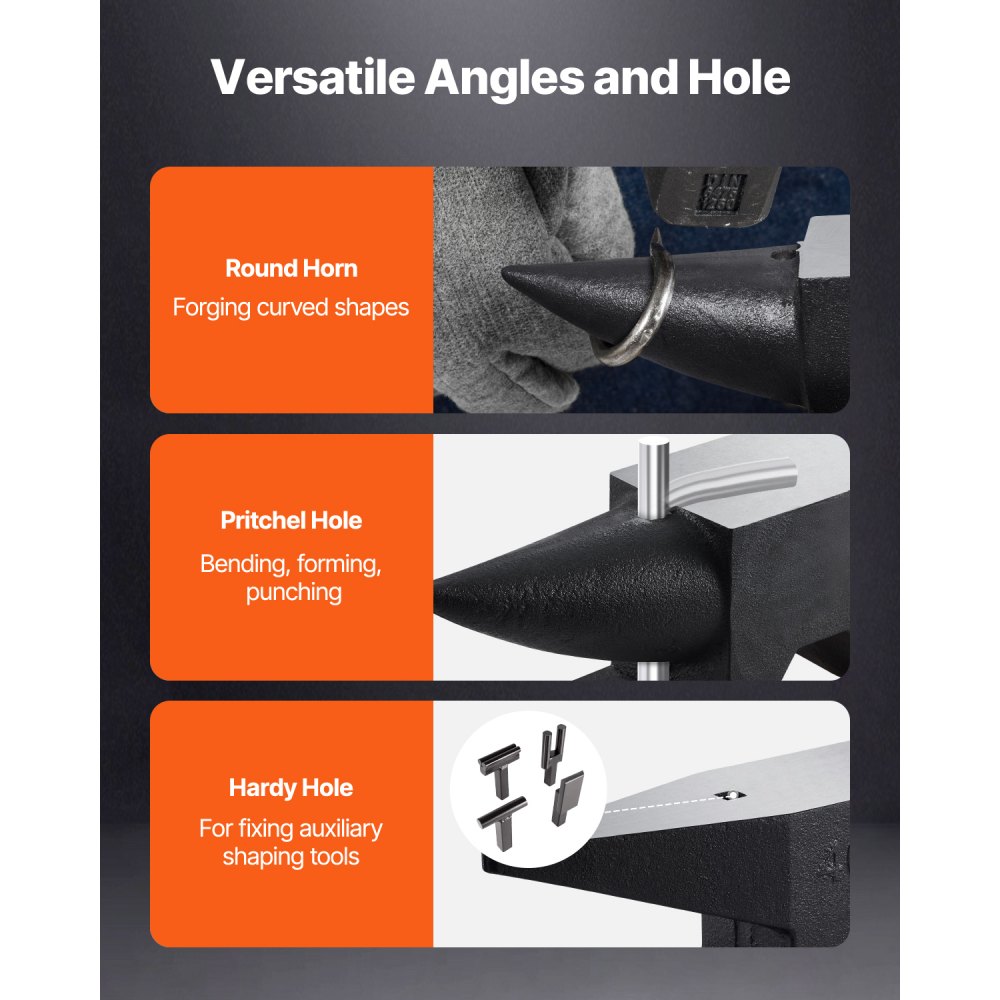 VEVOR Cast Iron Anvil, 86 Lbs Single Horn Anvil with Large Countertop and Stable Base, High Hardness Rugged Round Horn Anvil Blacksmith, for Bending, Shaping