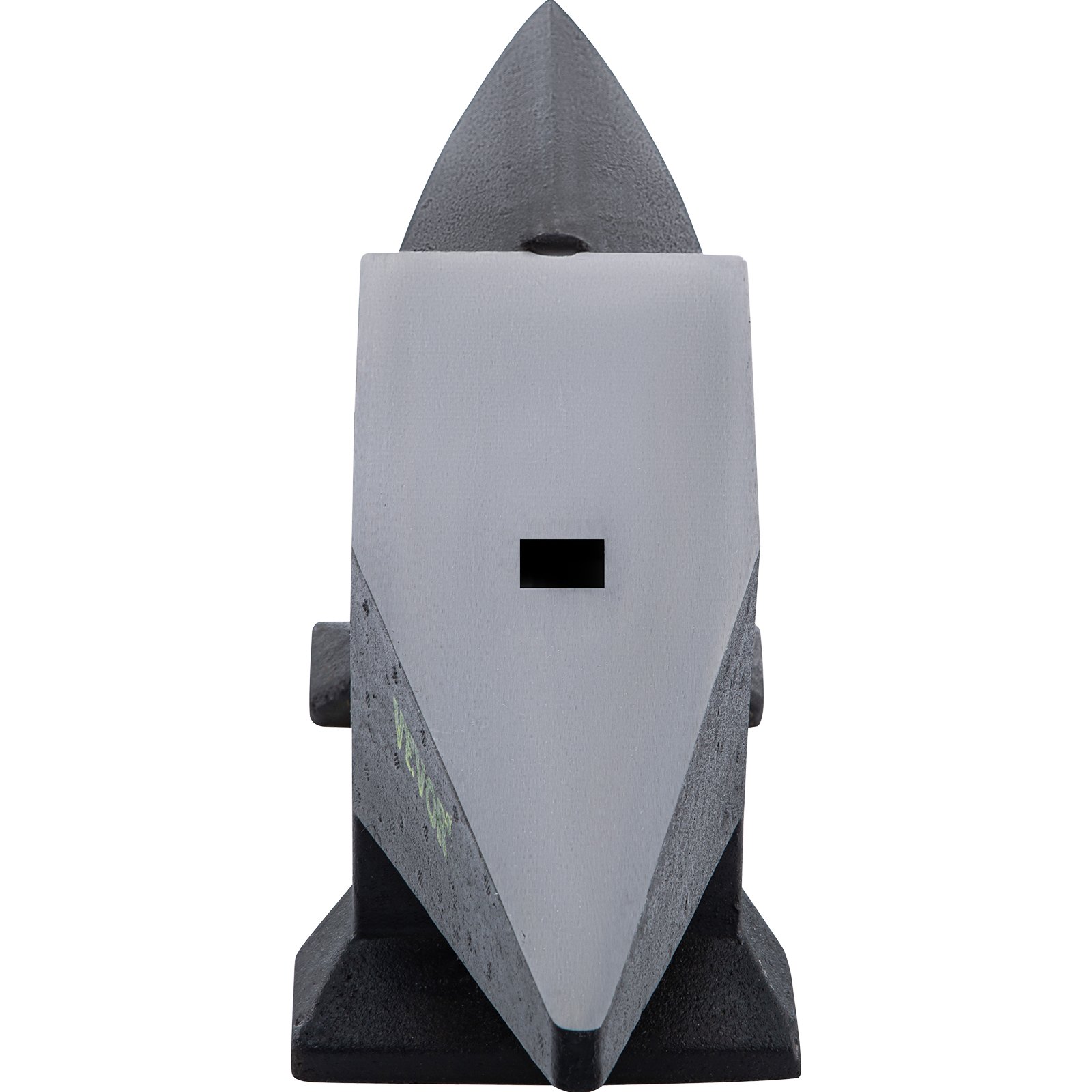 VEVOR cast iron anvil with a pointed horn and flat top, front view showing square hardy hole.