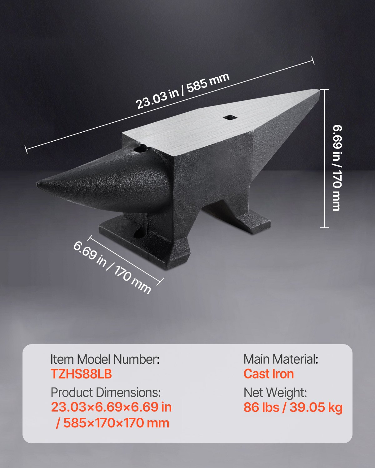 VEVOR Cast Iron Anvil, 88 Lbs(40kg) Single Horn Anvil with Large Countertop and Stable Base, High Hardness Rugged Round Horn Anvil Blacksmith, for Bending, Shaping