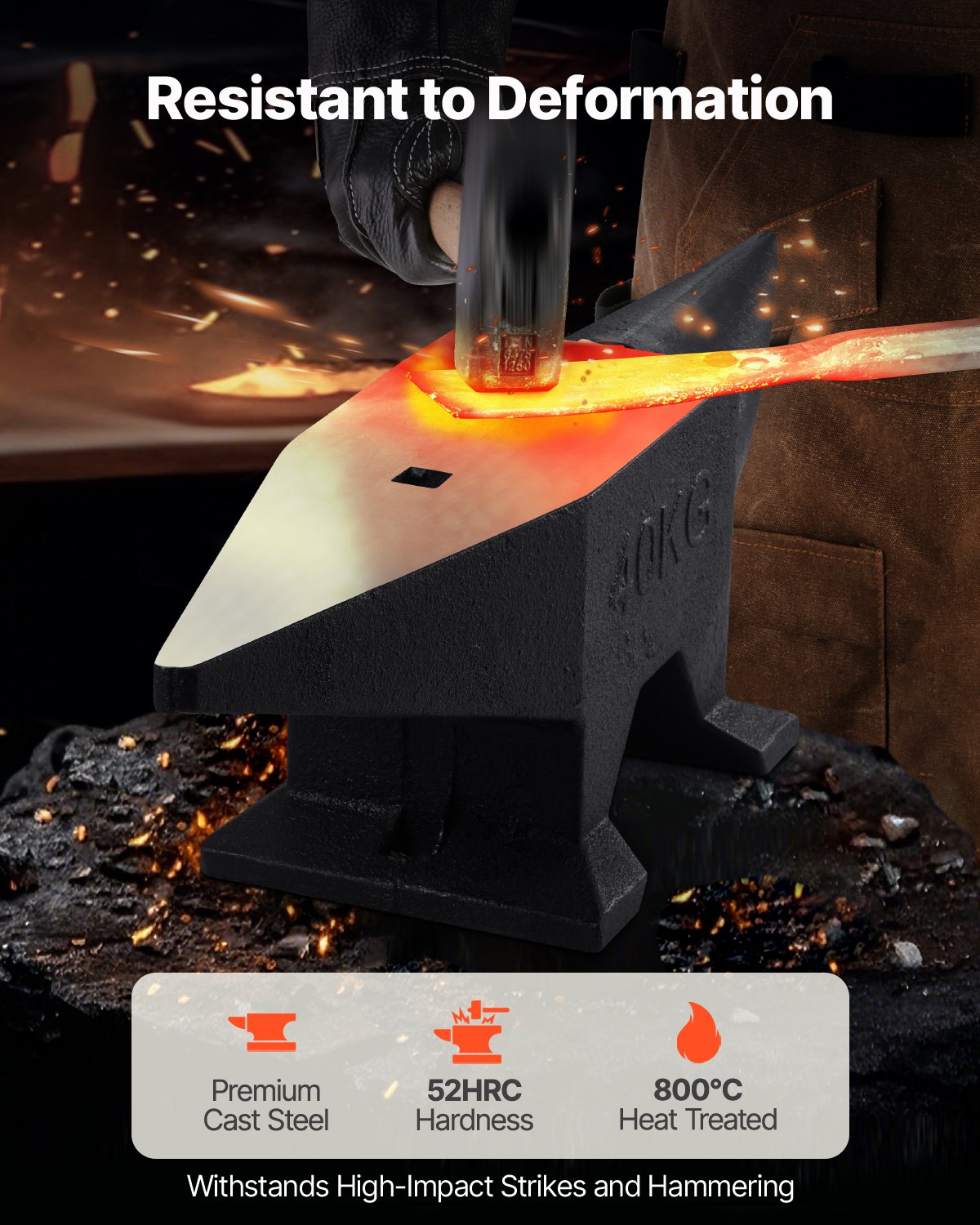 VEVOR Cast Iron Anvil, 88 Lbs(40kg) Single Horn Anvil with Large Countertop and Stable Base, High Hardness Rugged Round Horn Anvil Blacksmith, for Bending, Shaping