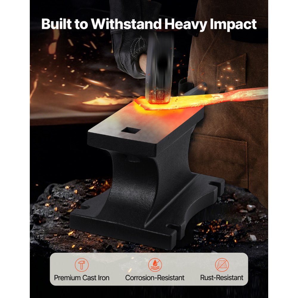 VEVOR Cast Iron Anvil, 100 Lbs/45kg Single Horn Anvil, with 10.4 x 5 in Countertop and Stable Base, High Hardness Rugged Round Horn Anvil Blacksmith, for Shaping, Bending, Twisting
