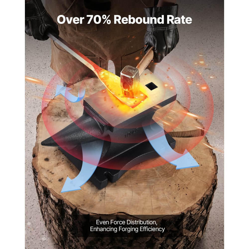 VEVOR Cast Iron Anvil, 100 Lbs/45kg Single Horn Anvil, with 10.4 x 5 in Countertop and Stable Base, High Hardness Rugged Round Horn Anvil Blacksmith, for Shaping, Bending, Twisting