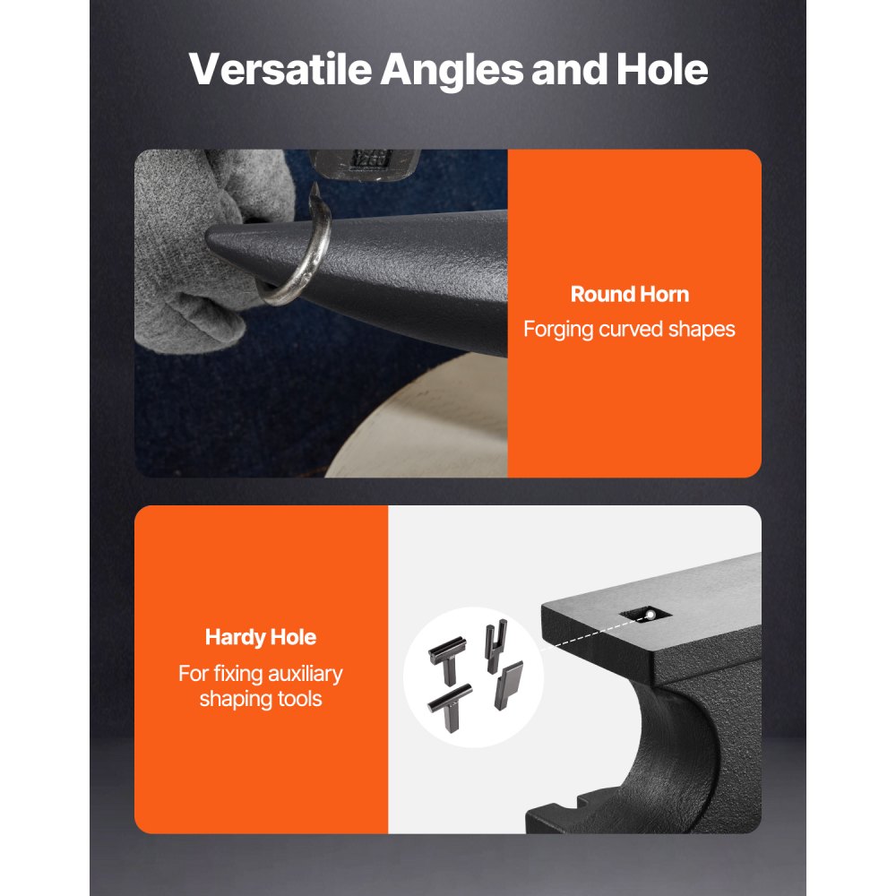 VEVOR Cast Iron Anvil, 100 Lbs/45kg Single Horn Anvil, with 10.4 x 5 in Countertop and Stable Base, High Hardness Rugged Round Horn Anvil Blacksmith, for Shaping, Bending, Twisting