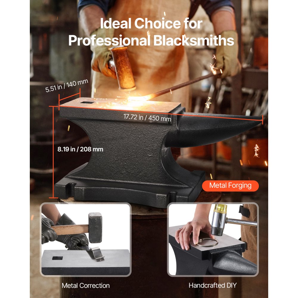 VEVOR Cast Iron Anvil, 100 Lbs/45kg Single Horn Anvil, with 10.4 x 5 in Countertop and Stable Base, High Hardness Rugged Round Horn Anvil Blacksmith, for Shaping, Bending, Twisting