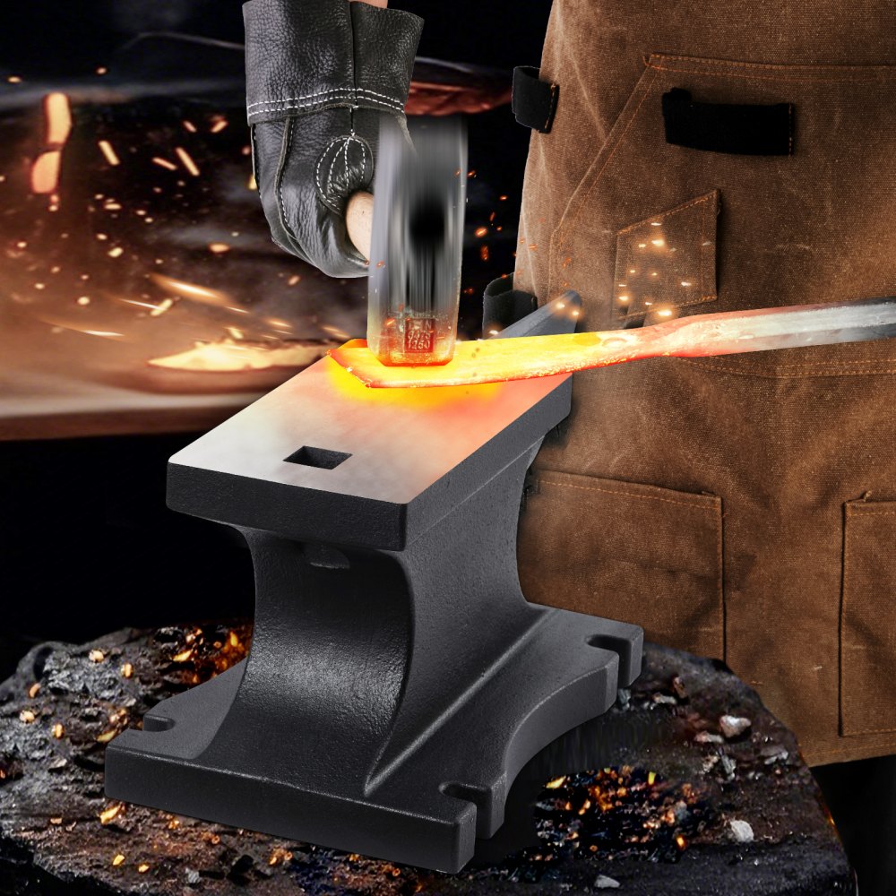 VEVOR Cast Iron Anvil, 100 Lbs/45kg Single Horn Anvil, with 10.4 x 5 in Countertop and Stable Base, High Hardness Rugged Round Horn Anvil Blacksmith, for Shaping, Bending, Twisting