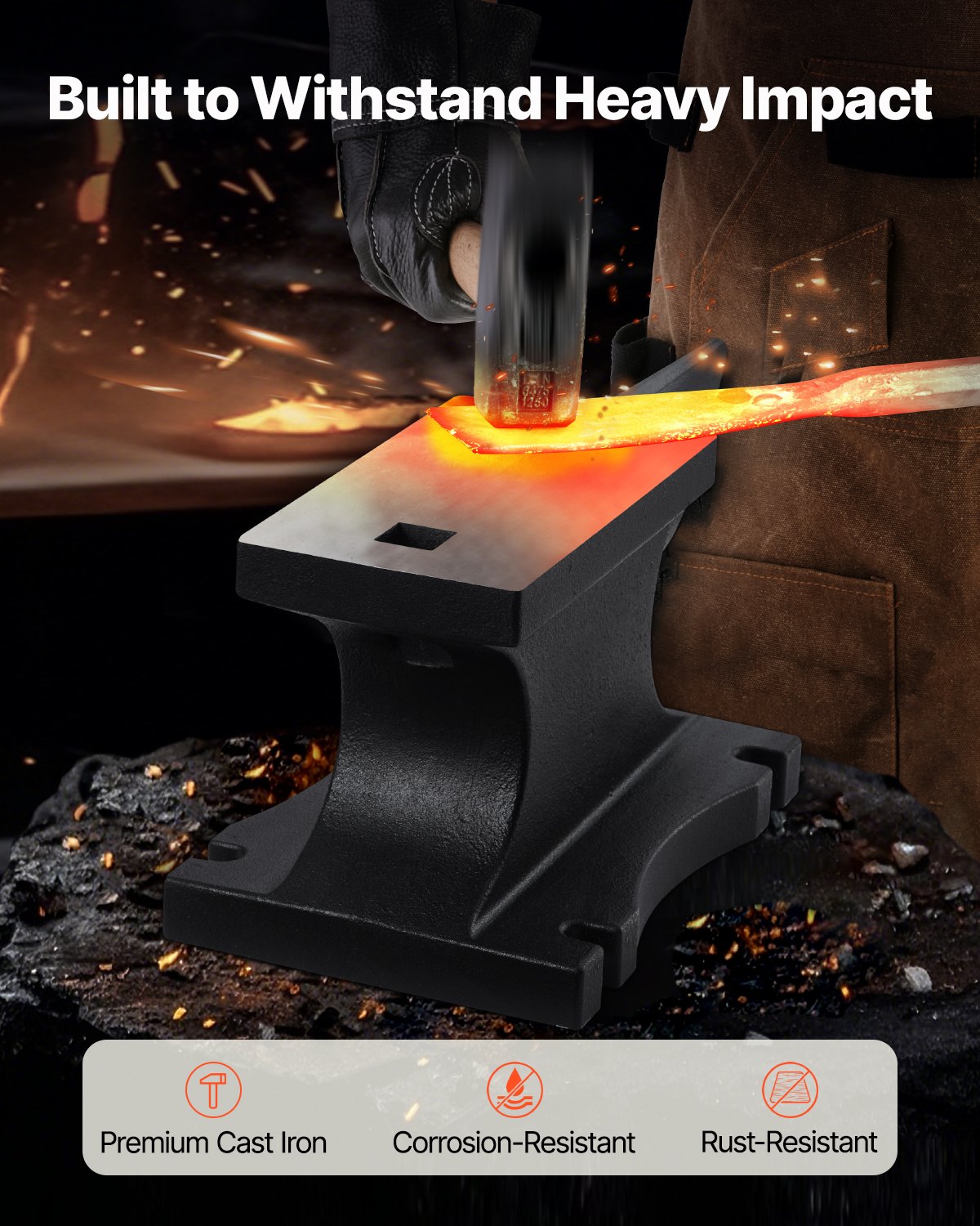 VEVOR Cast Iron Anvil, 100 Lbs/45kg Single Horn Anvil, with 10.4 x 5 in Countertop and Stable Base, High Hardness Rugged Round Horn Anvil Blacksmith, for Shaping, Bending, Twisting