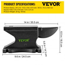 VEVOR Enclume en fonte, 55 lb (25 kg) Enclume à corne unique avec comptoir de 8,6 x 4,1 pouces et base stable, Enclume à corne ronde robuste de haute dureté, Forgeron, pour plier, façonner, tordre