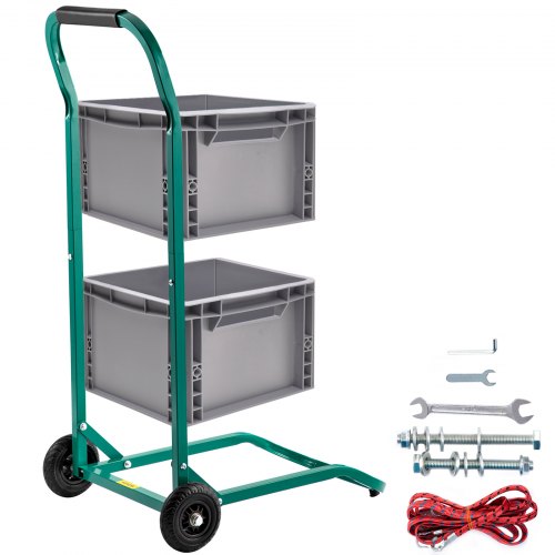 VEVOR Heavy-Duty Steel Recycling Cart, 22.8 x 15.7 in Moving Bin Cart w/ 4 Wheels & 220 lb Load Capacity, Easy Assembly & Weatherproof, Well-Built Hook for Simple Recycle Bin and Recycle Caddy, Green