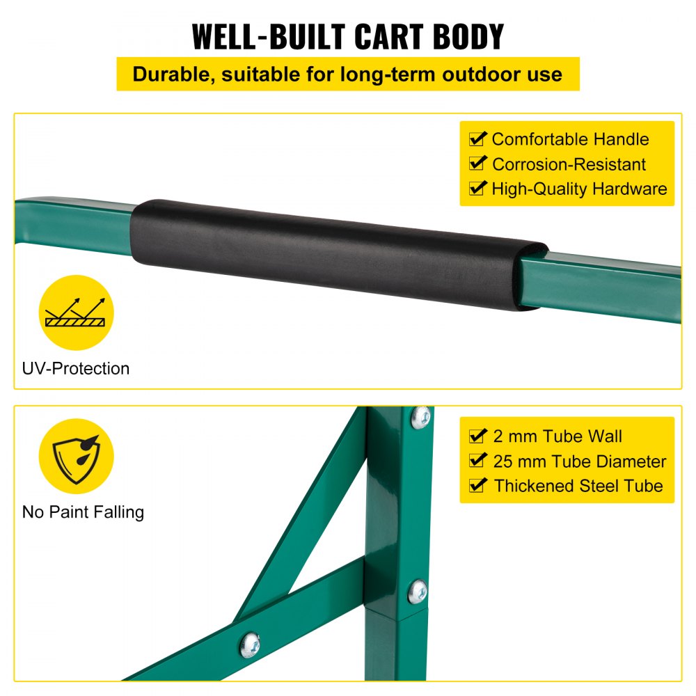 VEVOR Steel Recycling Cart, 220 lbs Load Capacity 22.8 x 15.7 Inch, 4 Wheels Moving Bin Cart, Easy Assembly & Weatherproof, Well-Built Frame-Type for Simple Recycle Bin and Recycle Caddy, Green