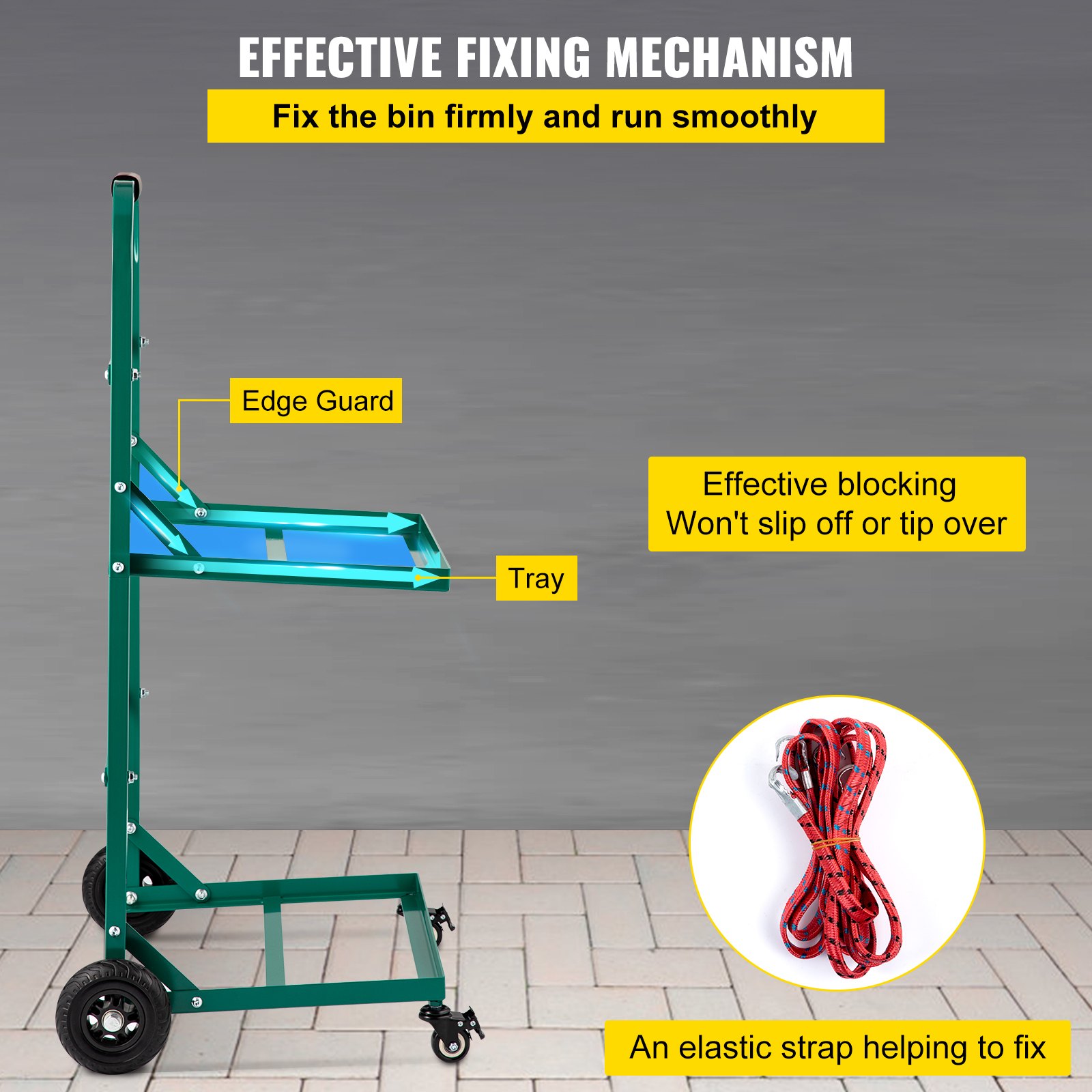 VEVOR Steel Recycling Cart, 220 lbs Load Capacity 22.8 x 15.7 Inch, 4 Wheels Moving Bin Cart, Easy Assembly & Weatherproof, Well-Built Frame-Type for Simple Recycle Bin and Recycle Caddy, Green