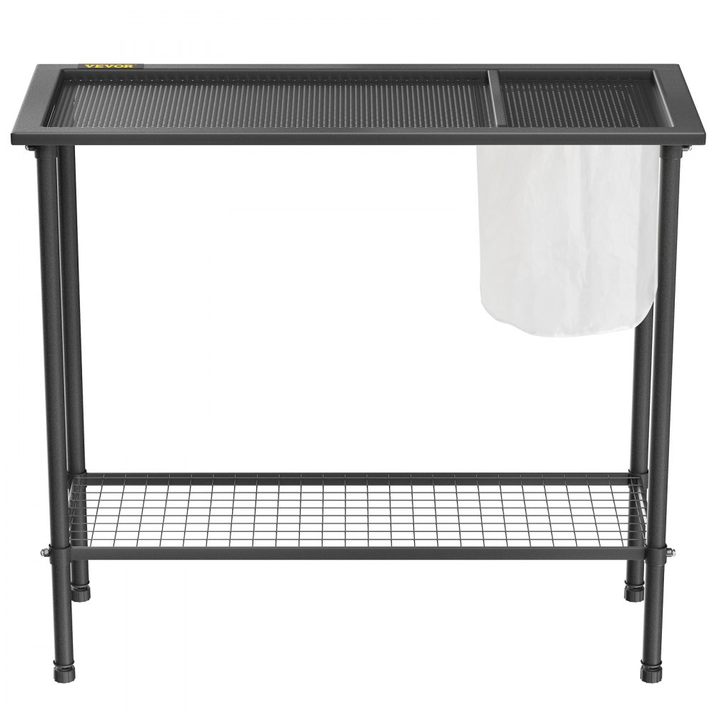 VEVOR Potting Bench, 39\" L x 15\" W x 33\" H, Steel Outdoor Workstation with Rubber Feet & Mesh Bag, Multi-use Double Layers Gardening Table for Greenhouse, Patio, Porch, Backyard, Black