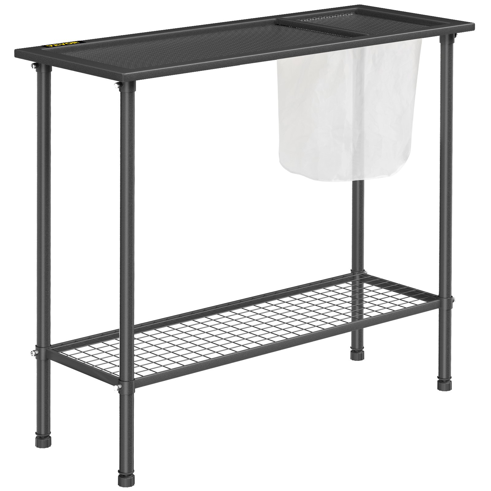 VEVOR Potting Bench, 39\" L x 15\" W x 33\" H, Steel Outdoor Workstation with Rubber Feet & Mesh Bag, Multi-use Double Layers Gardening Table for Greenhouse, Patio, Porch, Backyard, Black
