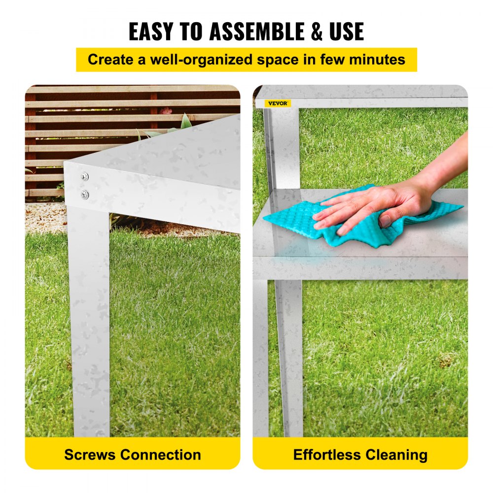 VEVOR Potting Bench, 44L x 24W x 44H in, Weathering Steel Outdoor Workstation with Rubber Feet, Multi-use Double Layers Gardening Table for Greenhouse, Patio, Porch, Backyard, Silver