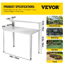 VEVOR Potting Bench, 44L x 24W x 44H in, Weathering Steel Outdoor Workstation with Rubber Feet, Multi-use Double Layers Gardening Table for Greenhouse, Patio, Porch, Backyard, Silver