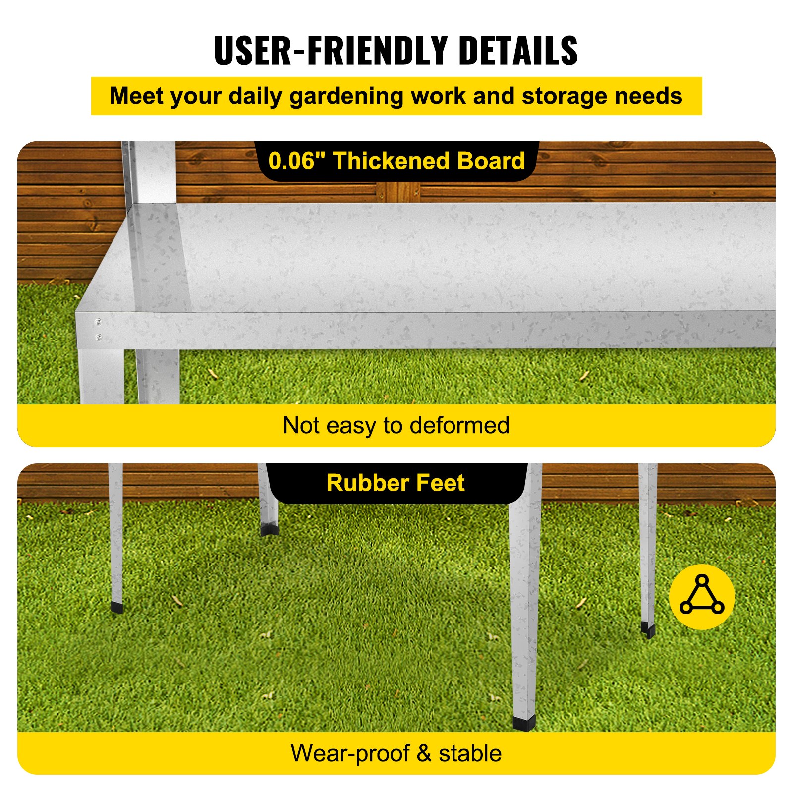 VEVOR Potting Bench, 44L x 24W x 44H in, Weathering Steel Outdoor Workstation with Rubber Feet, Multi-use Double Layers Gardening Table for Greenhouse, Patio, Porch, Backyard, Silver
