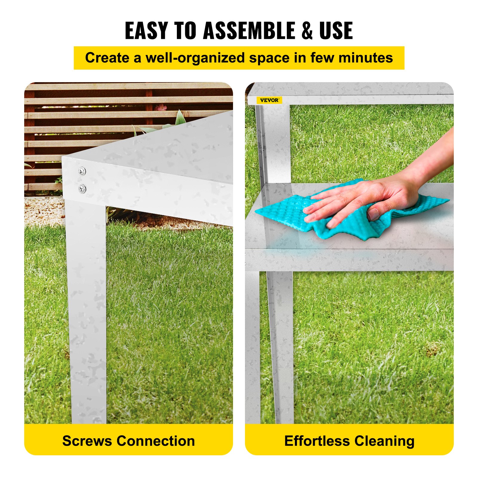 VEVOR Potting Bench, 44L x 24W x 44H in, Weathering Steel Outdoor Workstation with Rubber Feet, Multi-use Double Layers Gardening Table for Greenhouse, Patio, Porch, Backyard, Silver