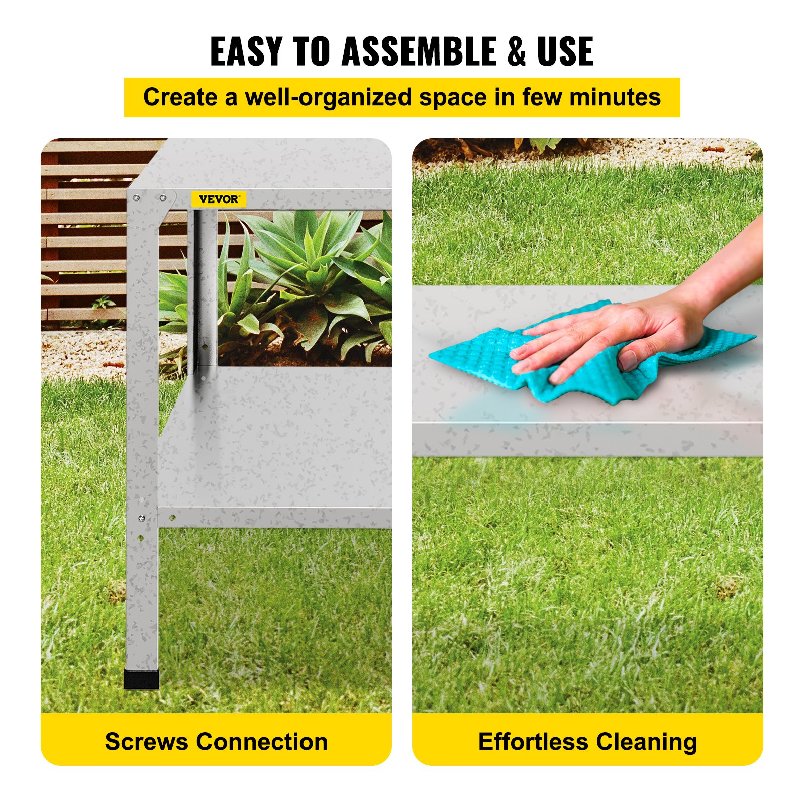 VEVOR Potting Bench, 46\" L x 20\" W x 32\" H, Galvanized Steel Outdoor Workstation with Rubber Feet, Multi-use Double Layers Gardening Table for Greenhouse, Patio, Porch, Backyard, Silver