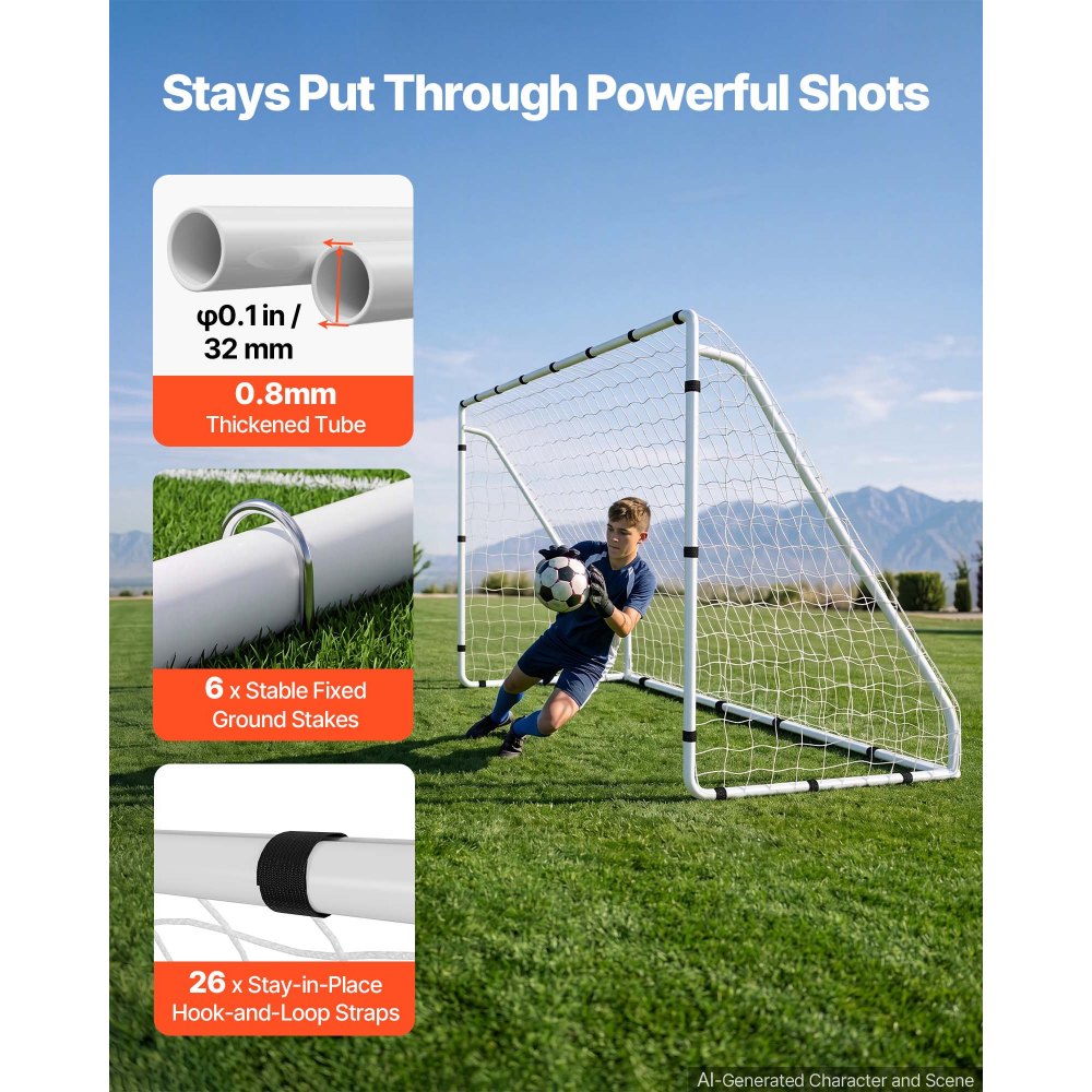 VEVOR Soccer Goal 3.66 x 1.83 m Soccer Goal for Backyard with Iron Frame PE Net, Portable & Durable Set, High-Strength Net, Ground Stakes, Straps, for Youth & Adults Outdoor Backyard Practice Training