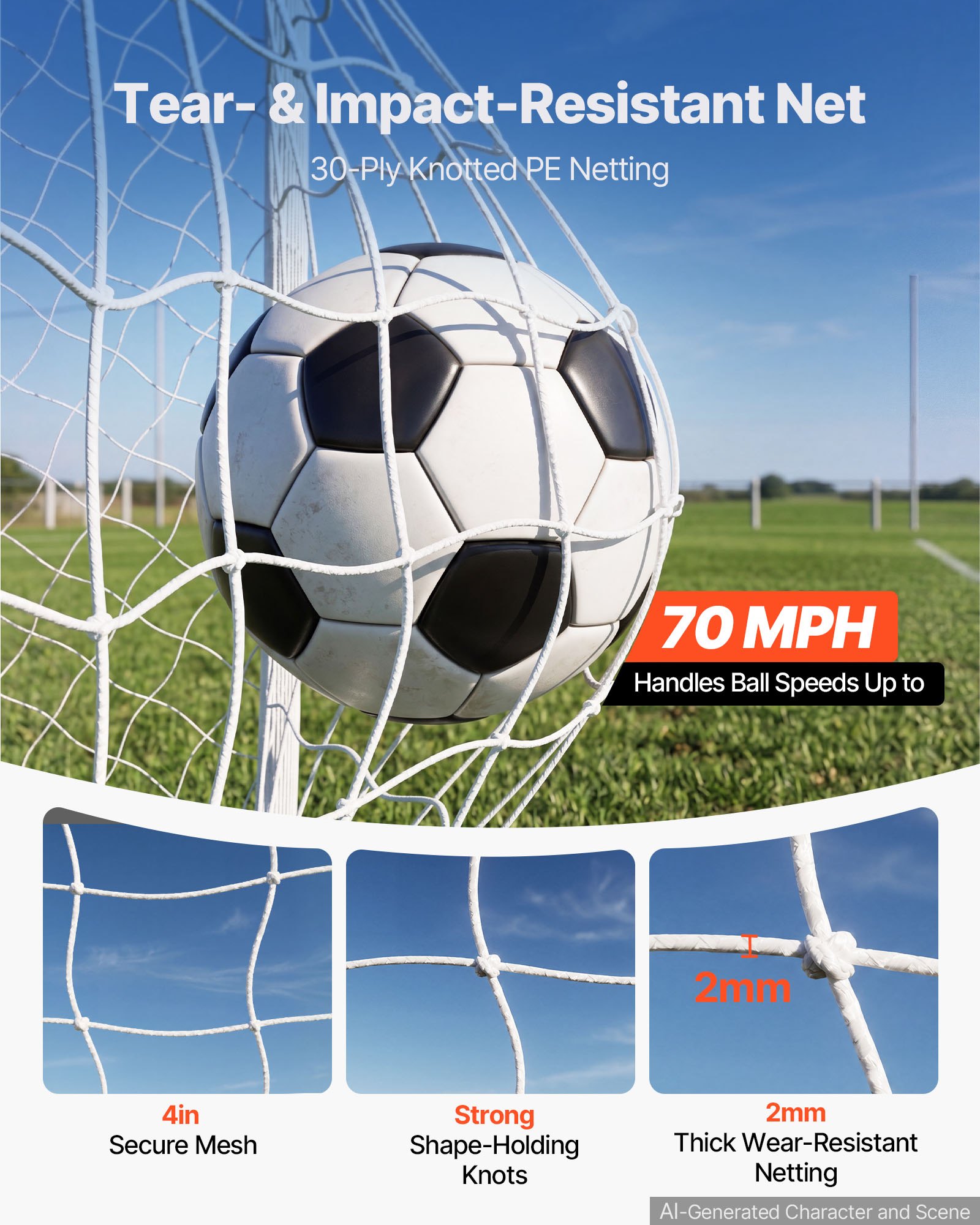 VEVOR Soccer Goal 3.66 x 1.83 m Soccer Goal for Backyard with Iron Frame PE Net, Portable & Durable Set, High-Strength Net, Ground Stakes, Straps, for Youth & Adults Outdoor Backyard Practice Training