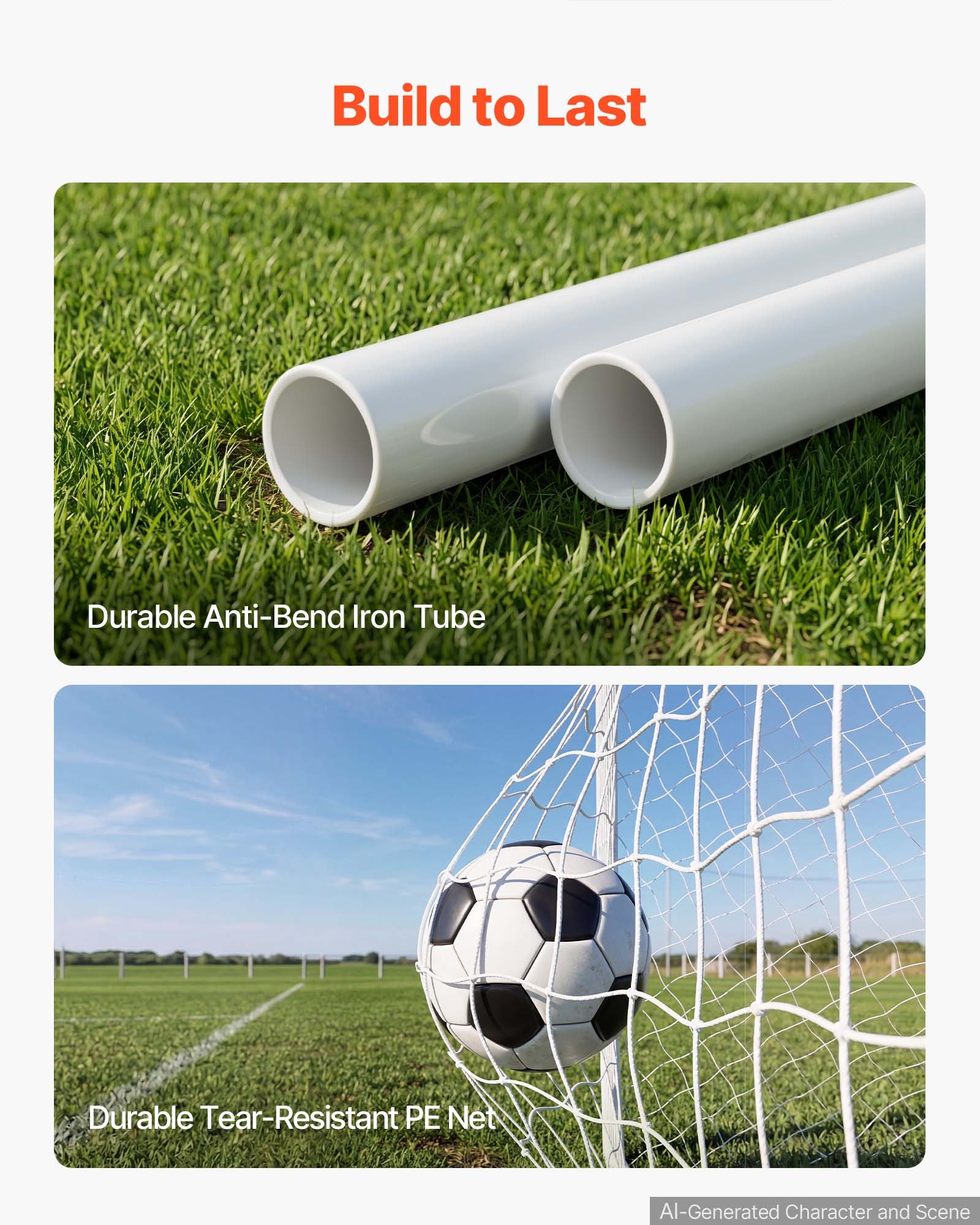 VEVOR Soccer Goal 3.66 x 1.83 m Soccer Goal for Backyard with Iron Frame PE Net, Portable & Durable Set, High-Strength Net, Ground Stakes, Straps, for Youth & Adults Outdoor Backyard Practice Training