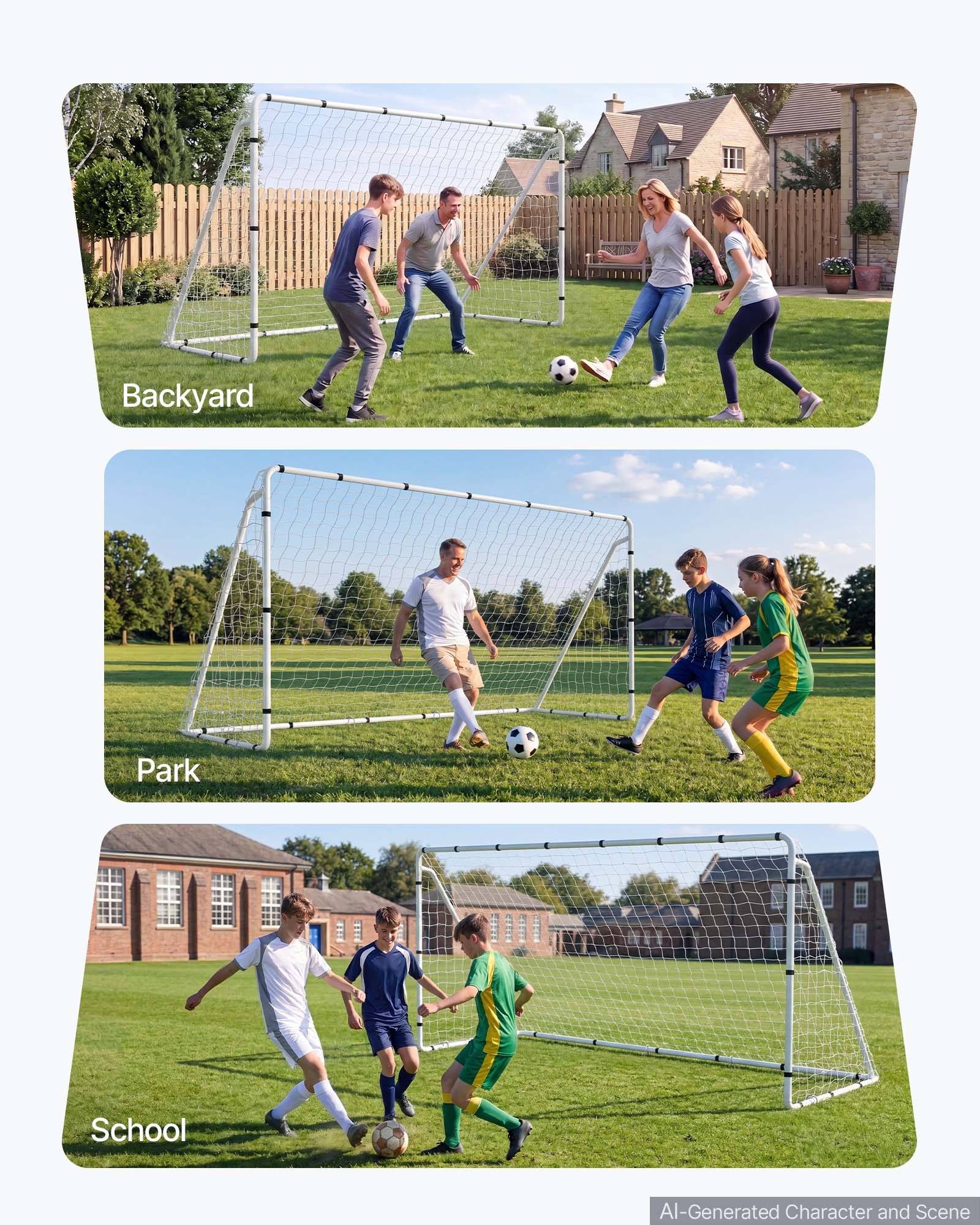 VEVOR Soccer Goal 3.66 x 1.83 m Soccer Goal for Backyard with Iron Frame PE Net, Portable & Durable Set, High-Strength Net, Ground Stakes, Straps, for Youth & Adults Outdoor Backyard Practice Training
