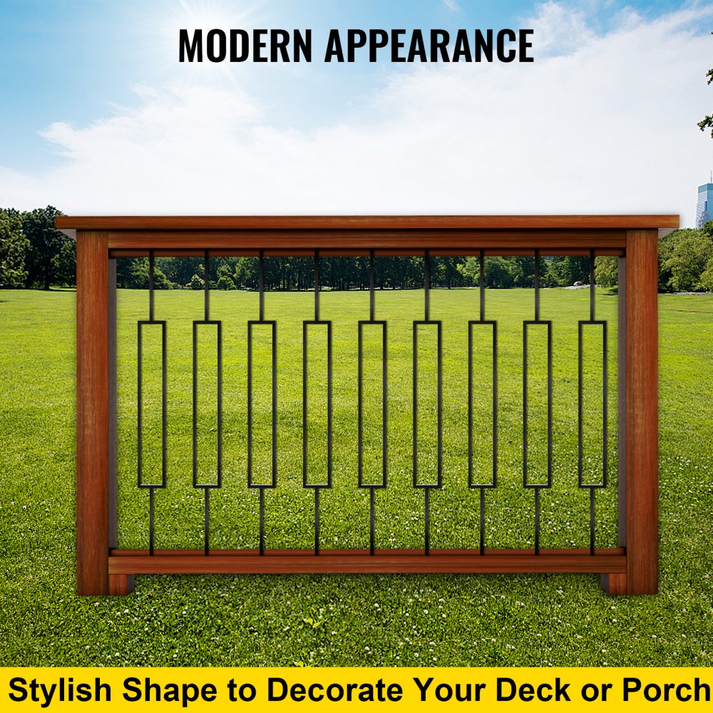 VEVOR Deck Balusters, 10 Pack Metal Deck Spindles, 44\"x0.5\" Staircase Baluster with Screws, Iron Deck Railing for Wood and Composite Deck, Stylish Black Baluster for Outdoor Stair Deck Porch