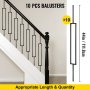 VEVOR Deck Balusters, 10 Pack Metal Deck Spindles, 44\"x0.5\" Staircase Baluster with Screws, Iron Deck Railing for Wood and Composite Deck, Stylish Black Baluster for Outdoor Stair Deck Porch