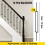 VEVOR Deck Balusters, 10 Pack Metal Deck Spindles, 44"x0.5" Staircase Baluster with Screws, Iron Deck Railing for Wood and Composite Deck, Stylish Black Baluster for Outdoor Stair Deck Porch